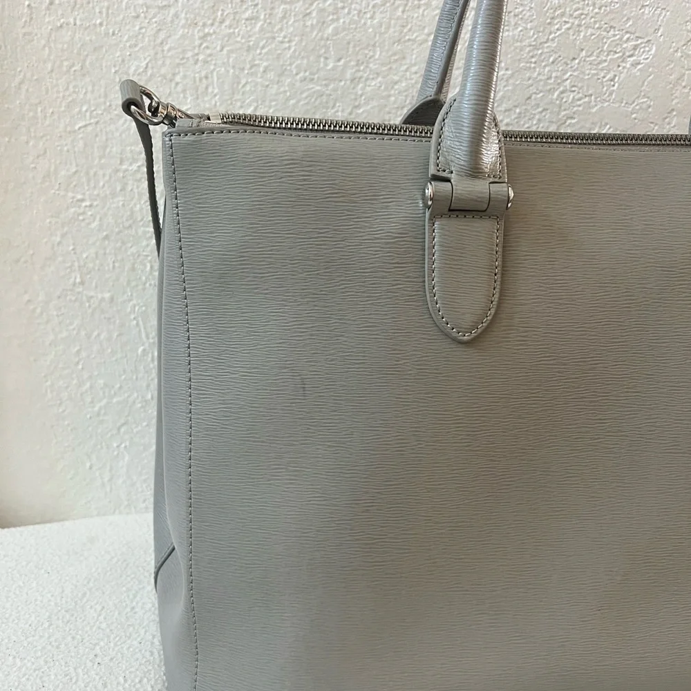 Lauren Ralph Lauren Gray Leather Newbury Double Zip Satchel Crossbody TotePurse